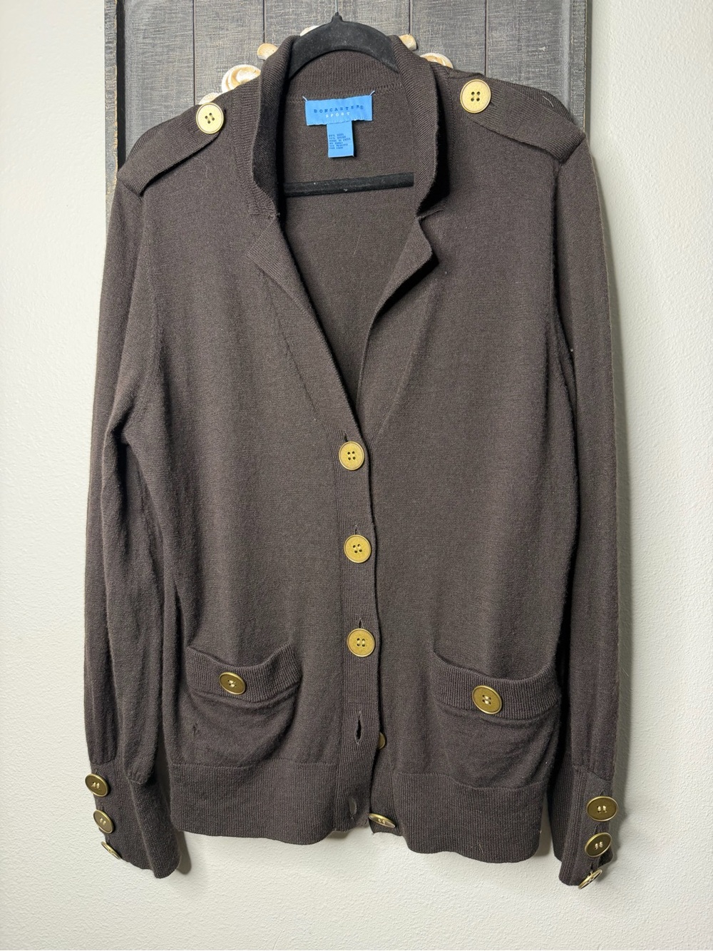 Doncaster Sport Women's Wool Chocolate Brown Cardigan with Gold Buttons